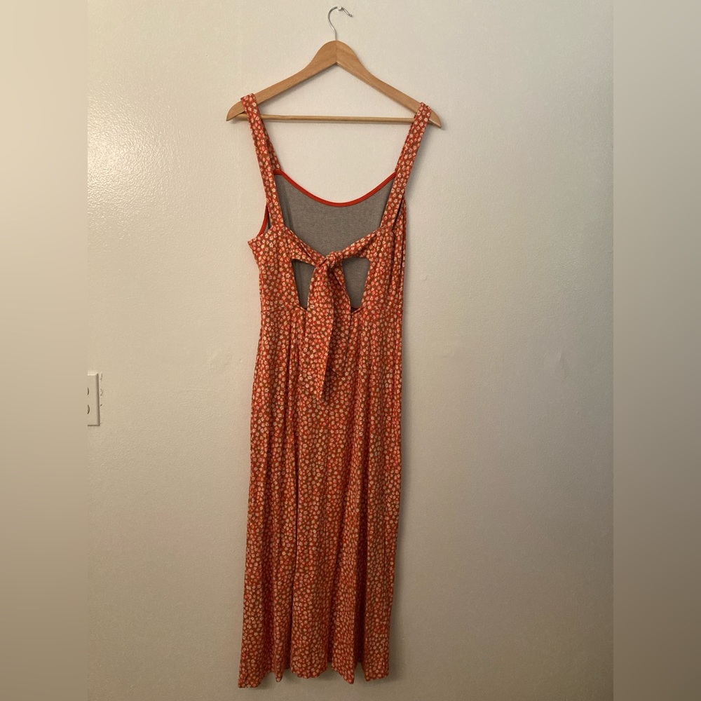 Free People Adjustable Tie Back Jersey Red Orange Floral Dress Size Small
